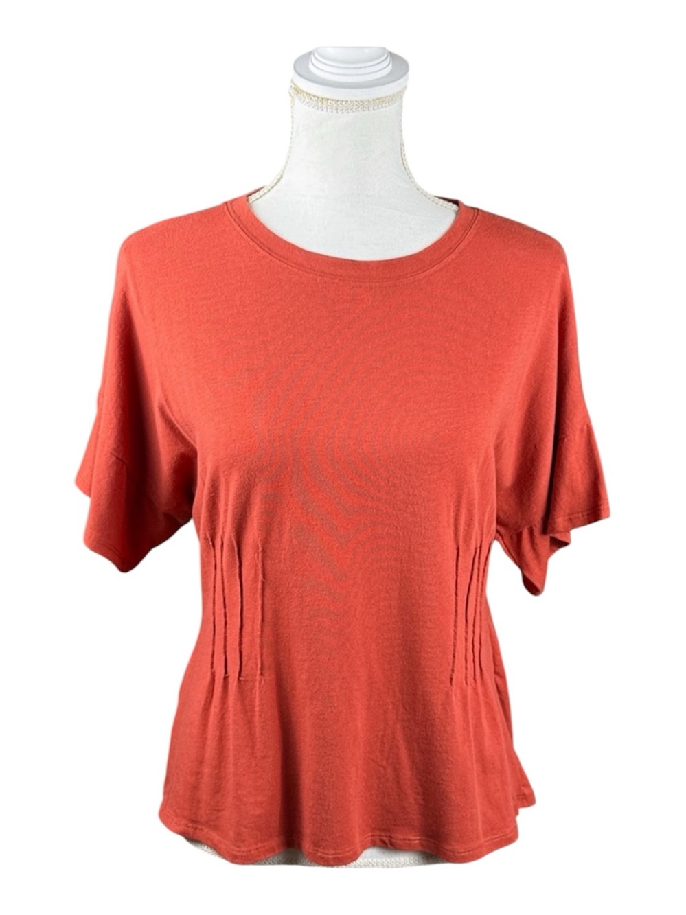 Persaya Burnt Orange Terracotta Knit Pintuck Top